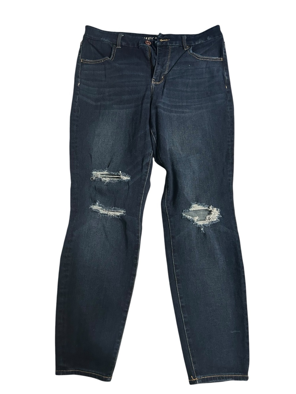 American Eagle Outfitters Dark Indigo Straight Leg Jeans with Knee Rips-NEW